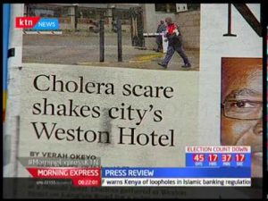 A Kenyan television network reports a cholera outbreak in Kenya's capital, Nairobi.